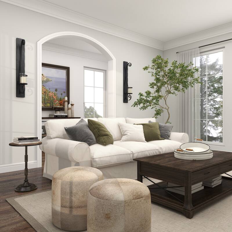 Black Metal Long Pillar Scroll Wall Sconce - 8 x 5 x 36