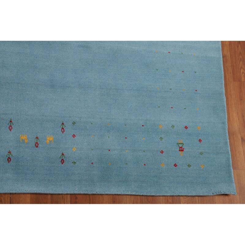 Light Blue Gabbeh Oriental Area Rug Handmade Tribal Wool Carpet - 8'4" x 9'10"