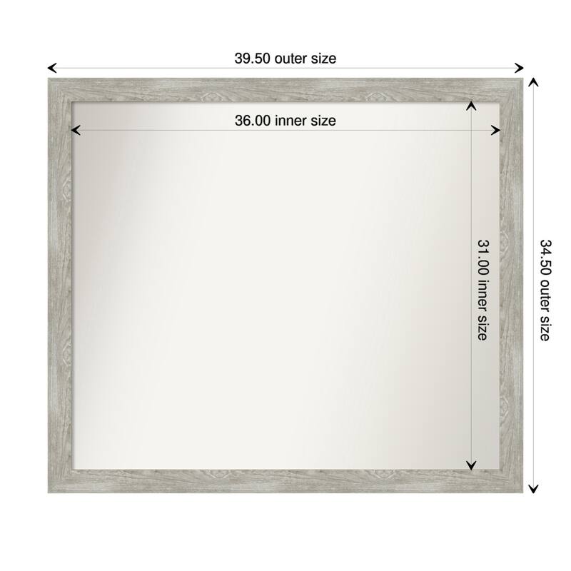 Dove Greywash Narrow Framed Non-Beveled Custom Wall Mirror, Bathroom Vanity Mirror - Outer Size: 39.5 x 34.5