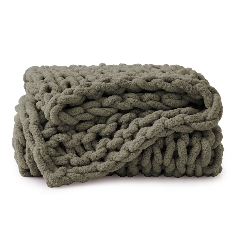 Handmade Chunky Knit Chenille Yarn Throw Blanket 50"x60"