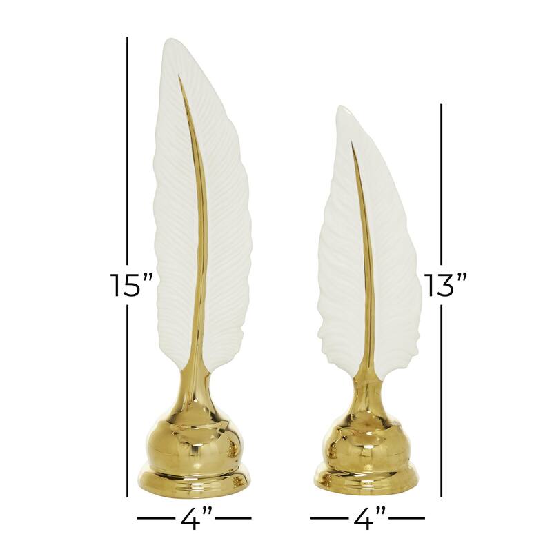 CosmoLiving by Cosmopolitan Gold Ceramic Feathers Bird Decorative Sculpture (Set of 2)