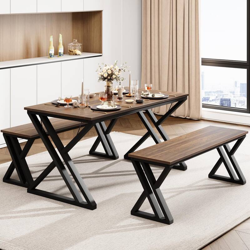 Dining Table Benches Set for 4