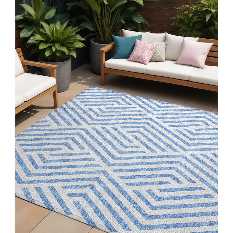 Cane Abstract Shapes Weather Resistant Versatile Elegance Outdoor Rug - 10' X 14' - Multi