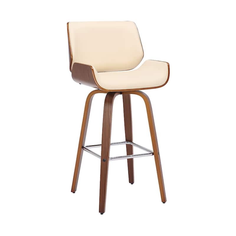 38" Cream Faux Leather And Solid Wood Swivel Counter Height Bar Chair - 20