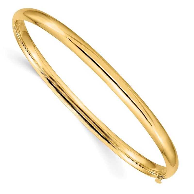Curata 10k Yellow Gold 7" 5mm High Polished Hinged Bangle Bracelet