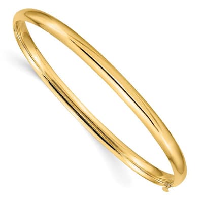 Curata 10k Yellow Gold 7" 5mm High Polished Hinged Bangle Bracelet