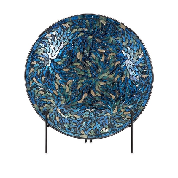 IMAX Home 80034 Peacock Mosaic Glass Decorative Plate with Iron Stand - Blue