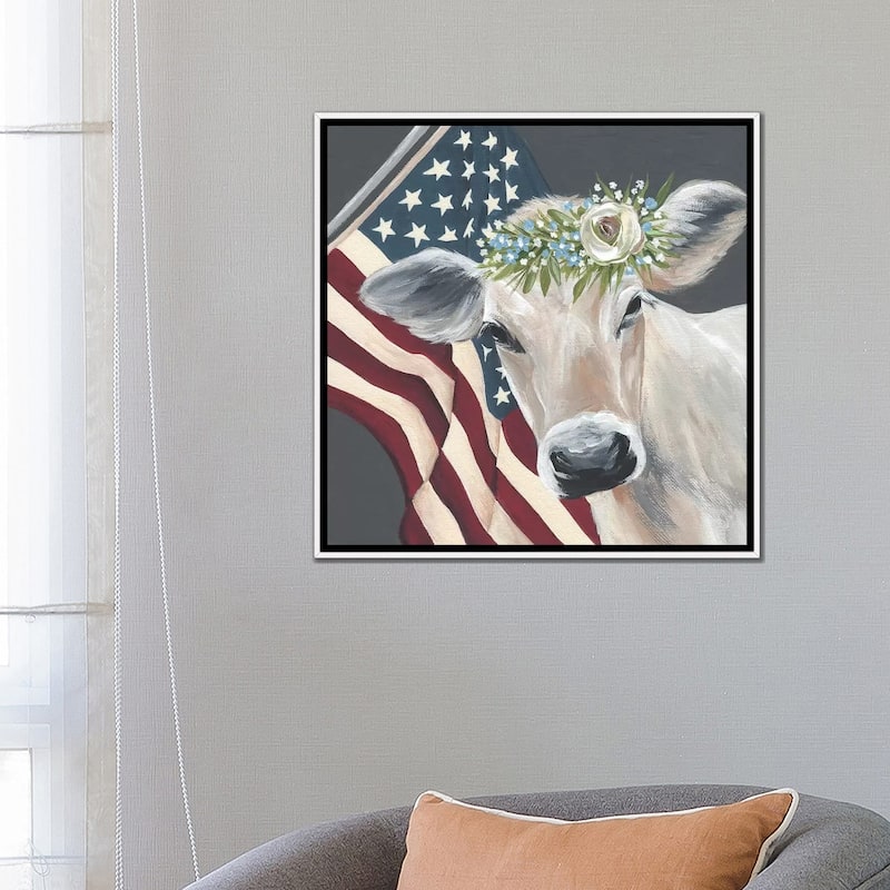 iCanvas "Patriotic Cow" by Michele Norman Framed Canvas Print