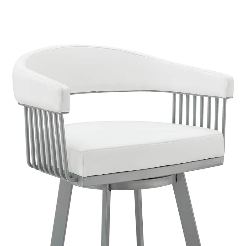 26" Mod White Faux Leather Silver Finish Swivel Bar Stool