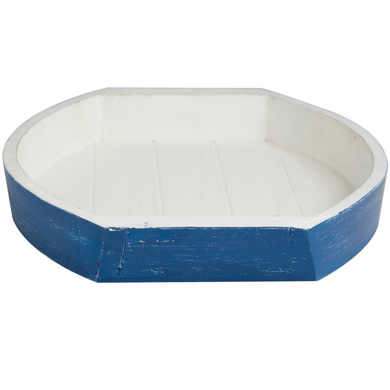 Blue Wood Handmade Distressed Two Toned Boat Living Room Decor Tray (Set of 2) - 17", 13"W