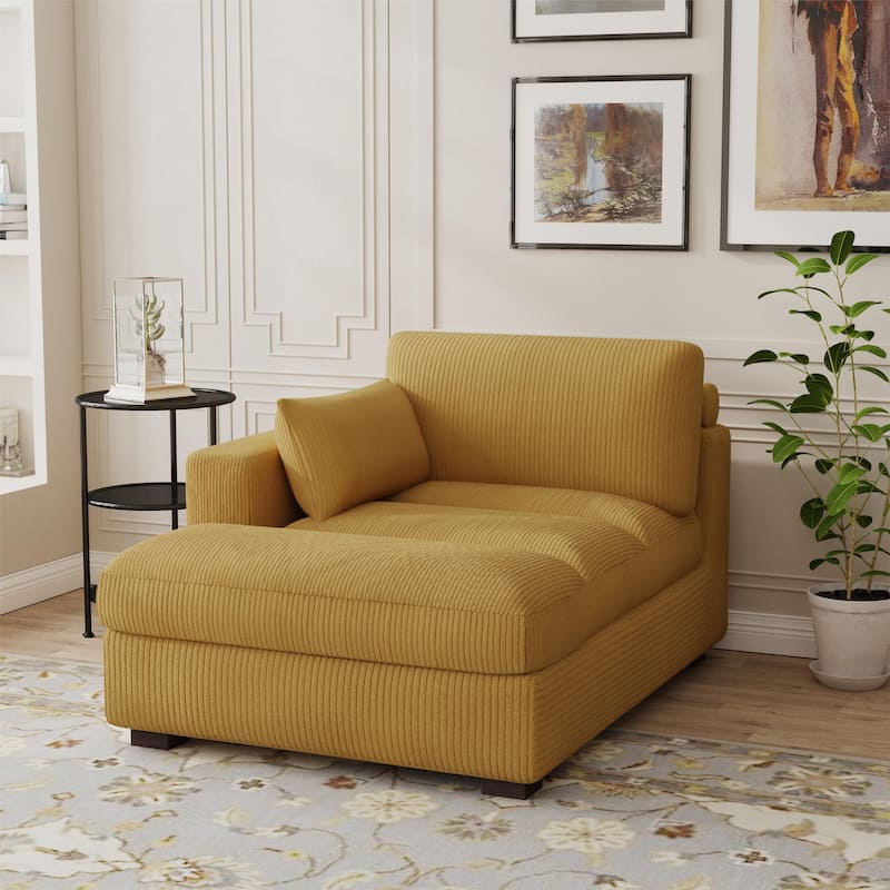 Modern Corduroy L-Shaped Sofa Chaise Lounge Couch - Orange/Left - Left Facing