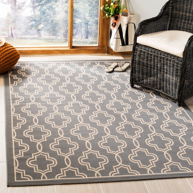 Martha Stewart by SAFAVIEH Marjanca Indoor/ Outdoor Waterproof Rug - 6'7" x 9'6" - Anthracite/Beige