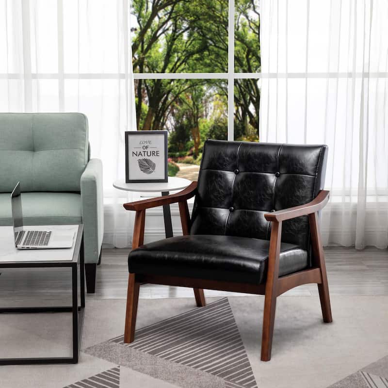 Convenience Concepts Take a Seat Natalie Accent Chair - Black Faux Leather/Espresso