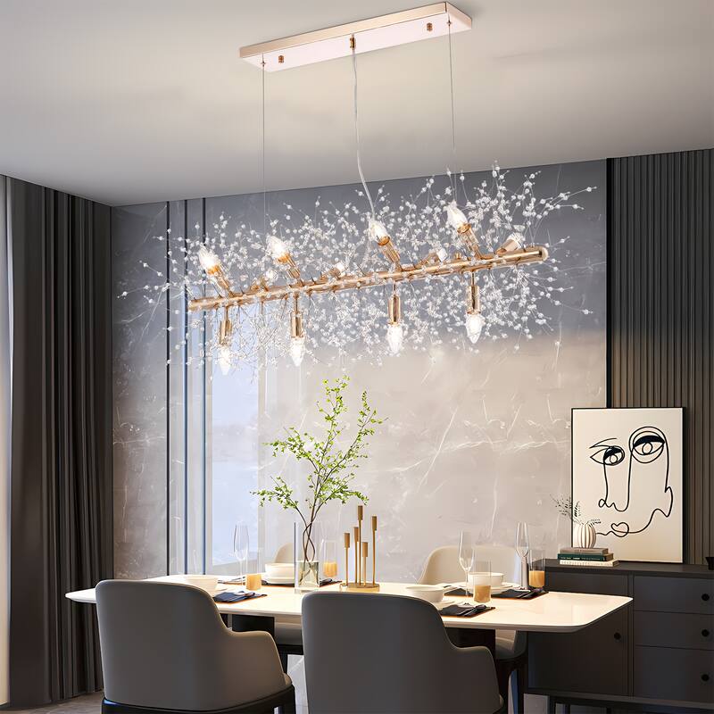 Gold Sparkle LED Linear Chandelier Pendant Light Crystal Lamp Creative Lighting - Gold