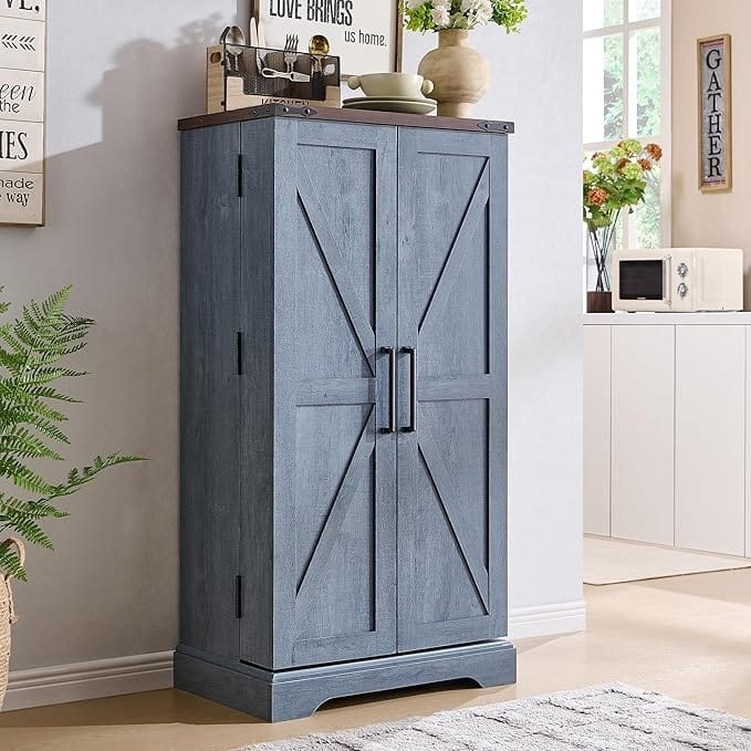 47" Farmhouse Kitchen Pantry, Storage Cabinet with Barn Doors