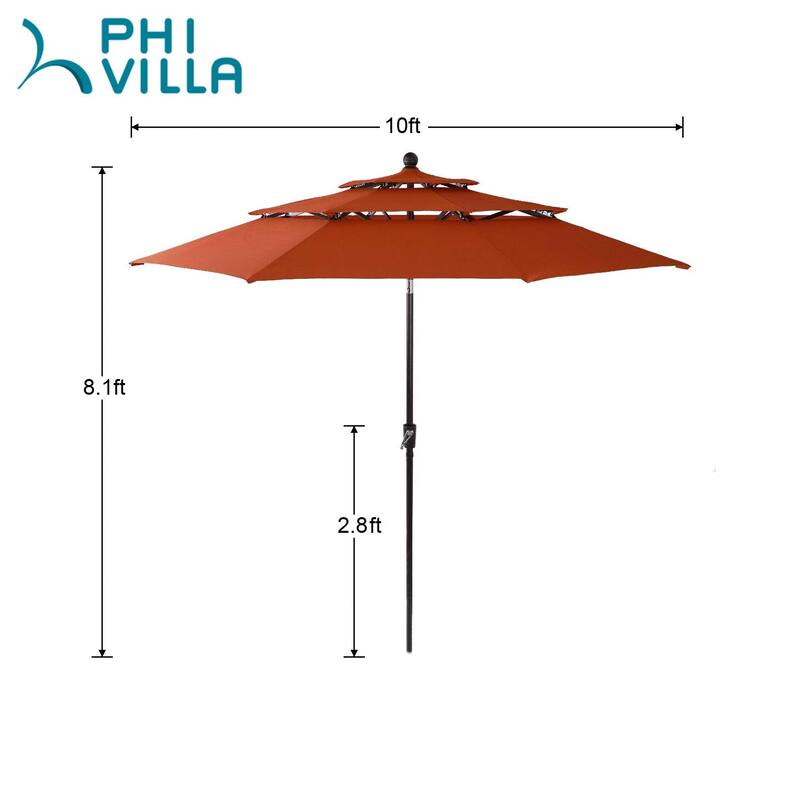 MAISON ARTS 6-Piece Patio Dining Set with 10ft 3 Tier Auto-tilt Umbrella: 4 Metal Outdoor Chairs 1 Metal Square Dining Table