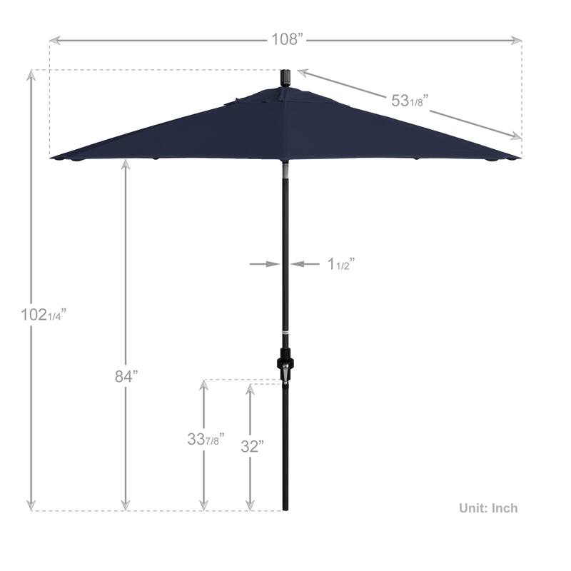 California Umbrella 9' Rd Golden State Series Patio Umbrella Black Aluminum Frame Crank Lift Collar Tilt Olefin Royal Blue
