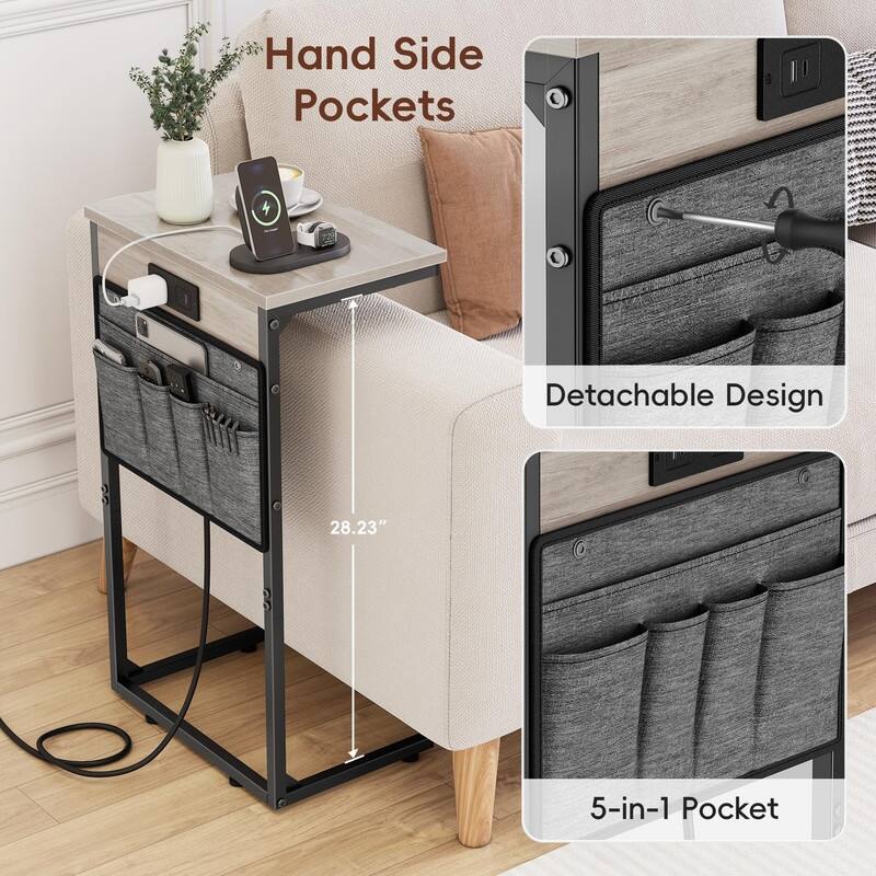 C Shaped End Table with Charging Station - 16.35"D x 10.84"W x 28.23"H