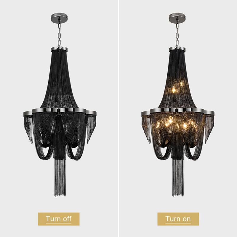Modern 8-Light Tassel Chain Empire Chandelier With Chrome Finish