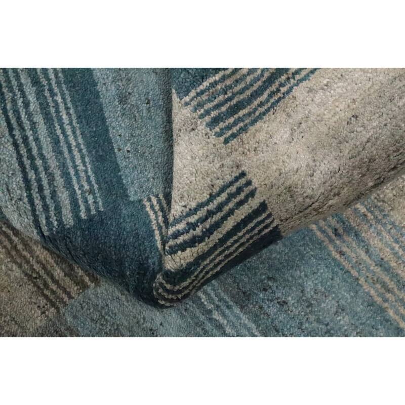 Hand Knotted Oriental 100% Wool Carpet Modern Geometric Navy Blue & Blues Gabbeh Area Rug - 7' 9'' X 5' 6''