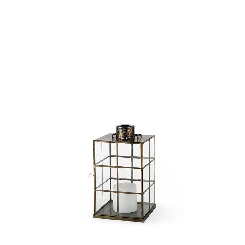 Grimwig Large Gold Metal & Glass Square Candle Holder Lantern - Small