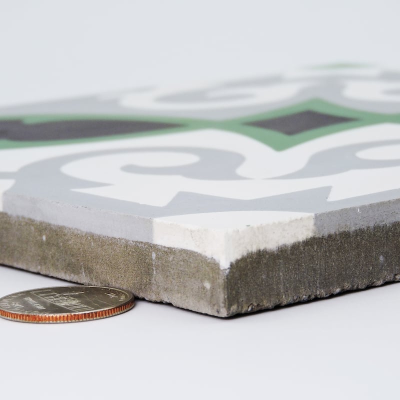 Handmade Agadir in Green, Grey, Black Cement Tile, Pack 12 (Morocco)