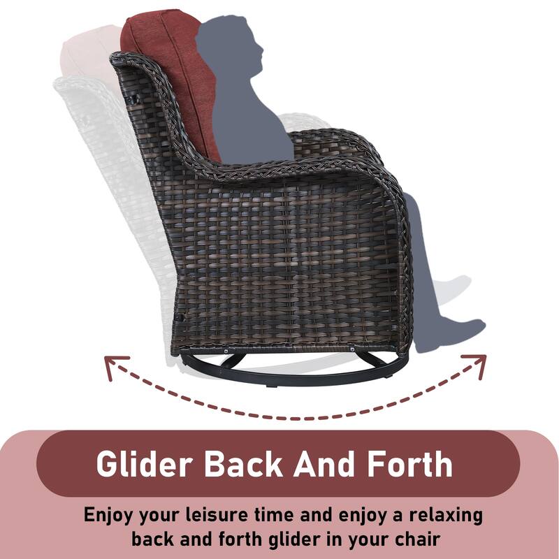 Outdoor Swivel Chairs with Loveseat Coffee Table Brown-Red - Brown