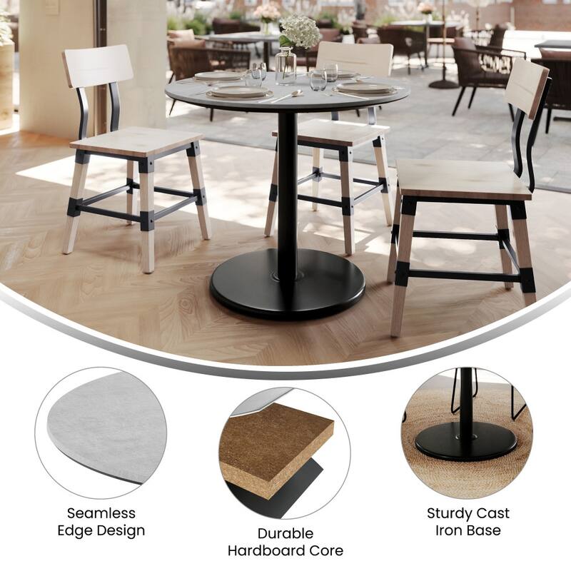 Commercial HPL Tabletop with Table Height Round Base - 36"W x 36"D x 29.5"H