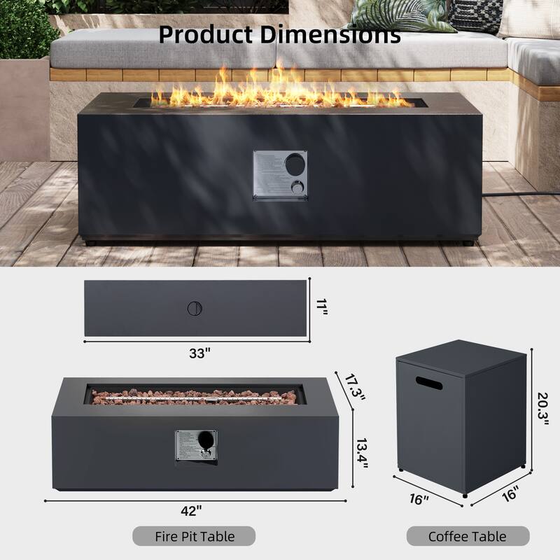Patio Watcher Outdoor 42in. Iron Fire Pit Table with Propane Tank Cover
