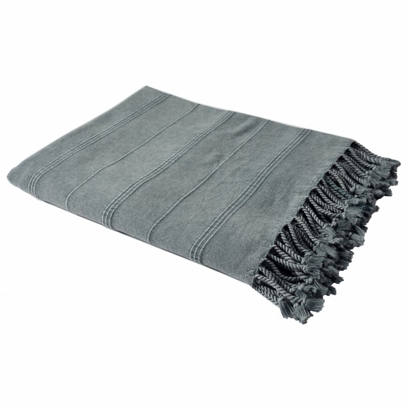HomeRoots Gray Woven Cotton Striped Throw Blanket