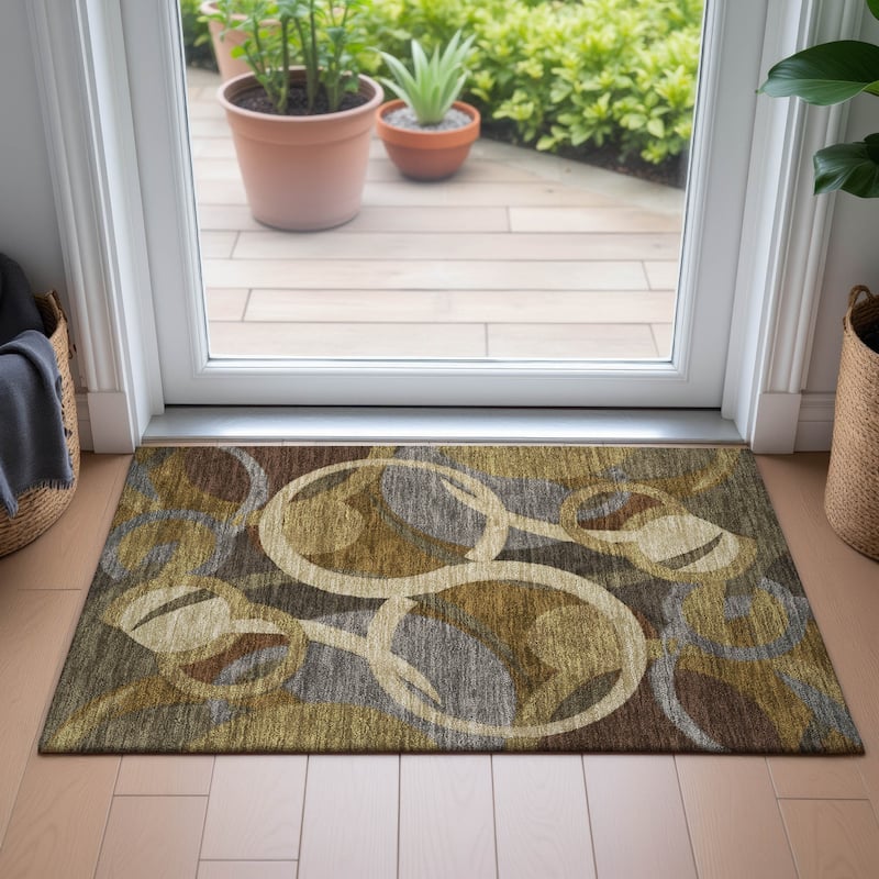 Machine Washable Indoor/Outdoor Contemoorary Deco Chantille Rug