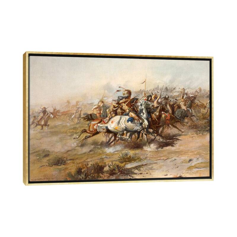 iCanvas "Custer Fight" by Charles Marion Russell Framed Canvas Print - Gold - 18x26