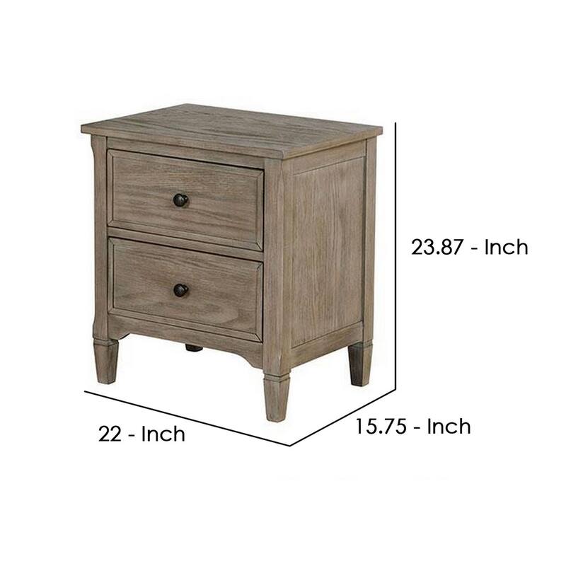 Gray 2 Drawer 15.75 in. W Nightstand with Sturdy Knob Pulls