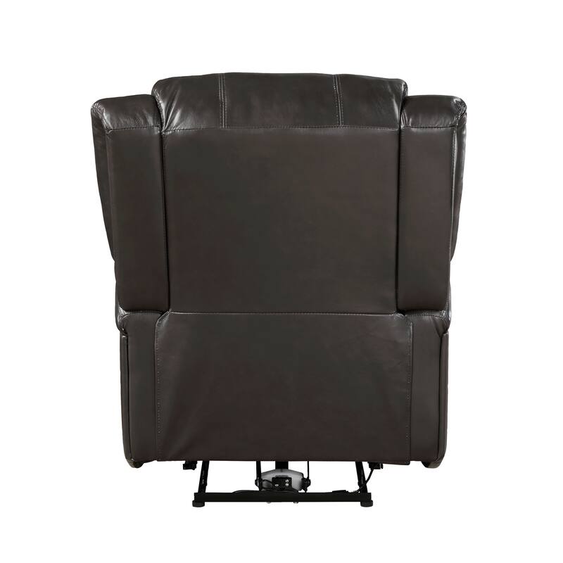 Karena 38 Inch Power Reclining Accent Chair, Brown Faux Leather, Solid Wood