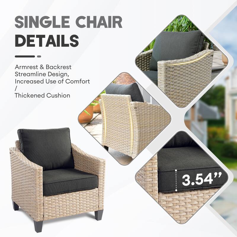 HOOOWOOO 5-piece Outdoor Patio Furniture Rattan Chat Set with Fire Pit Table