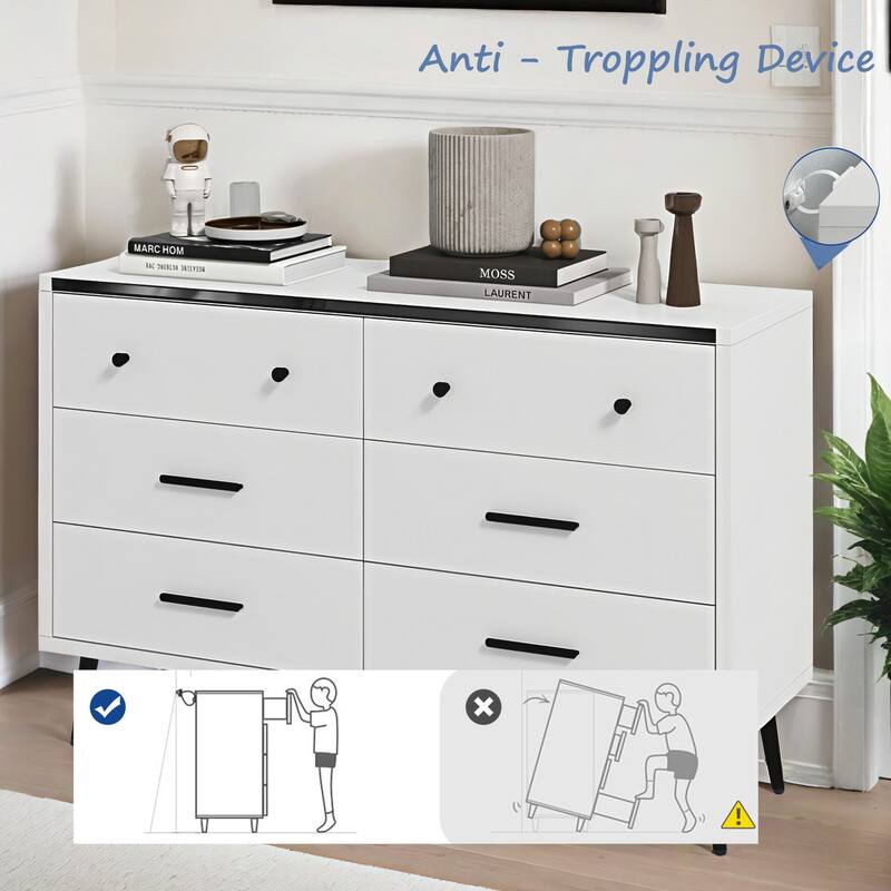 Moasis 47" W 6 Drawers Double Dresser for Bedroom, Chests of drawers