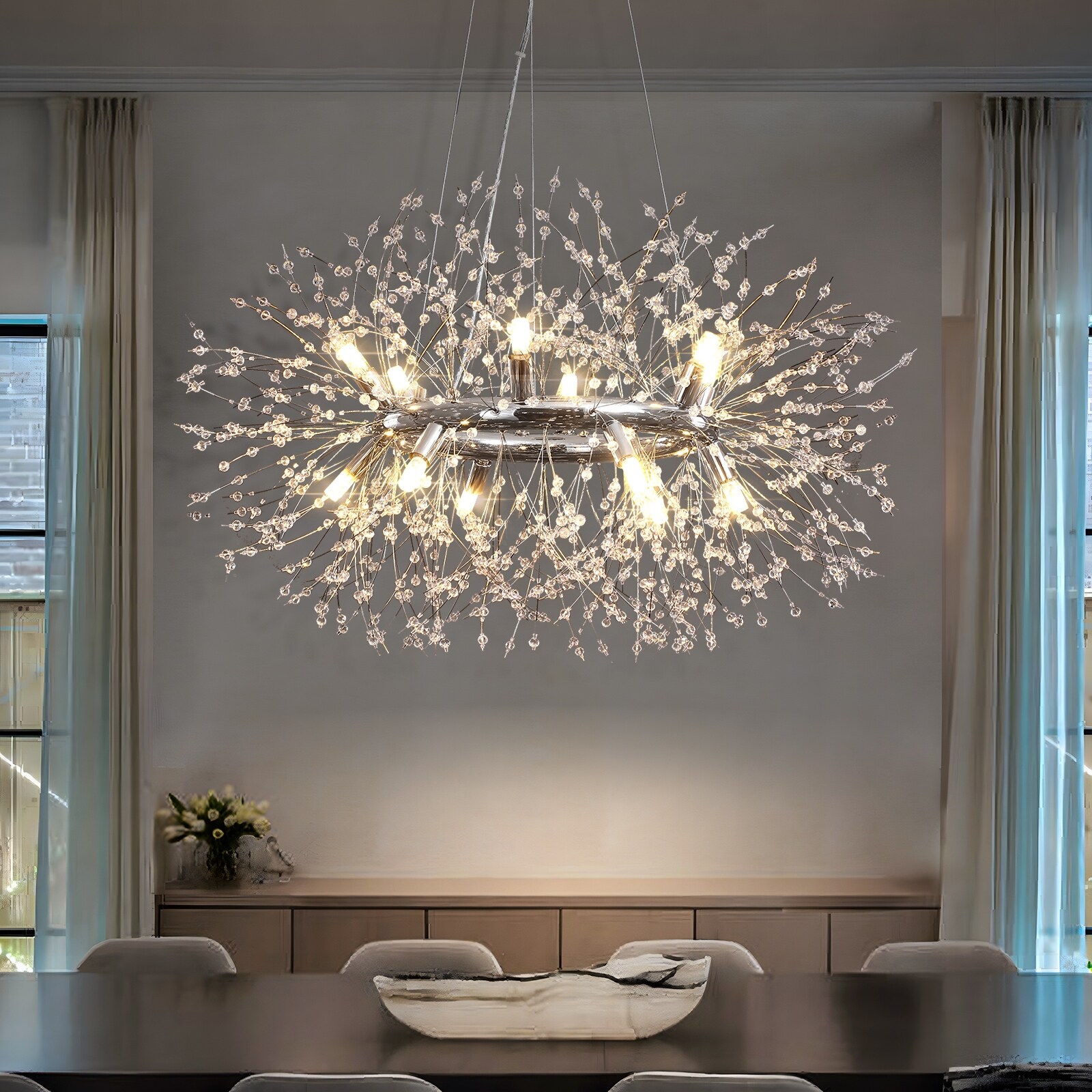 12/20 - Light Modern Glam Dandelion Crystal Chandelier Firework