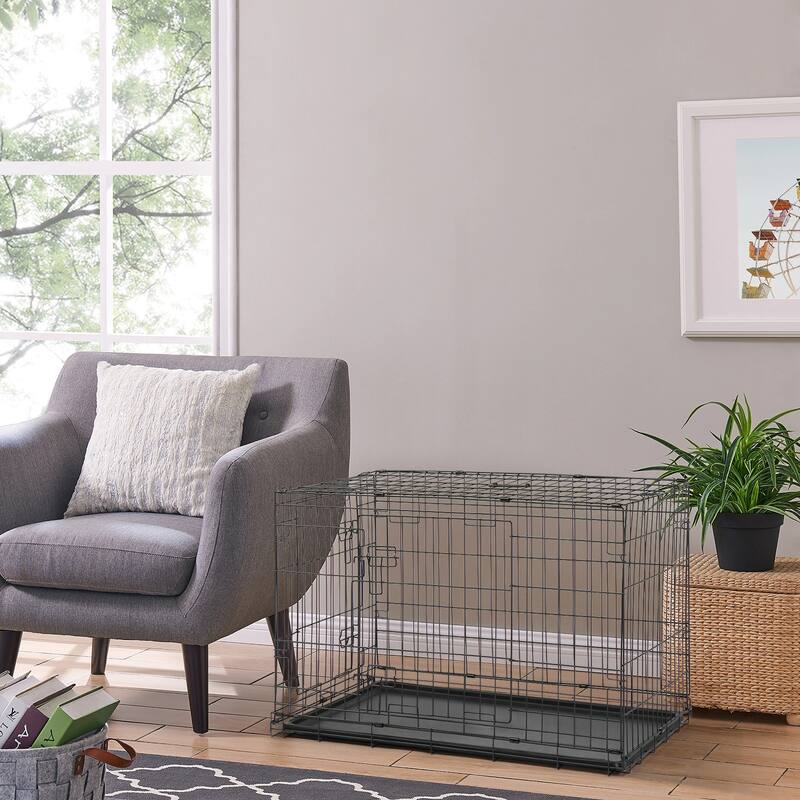 Black Wire Metal Pet Kennel Cat Dog Folding Steel Crate with Rounded Edges and Carrying Handle