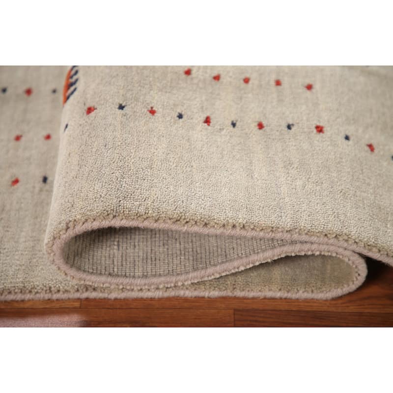 Tribal Gabbeh Area Rug Handmade Oriental Beige Wool Carpet - 5'5"x 7'6"