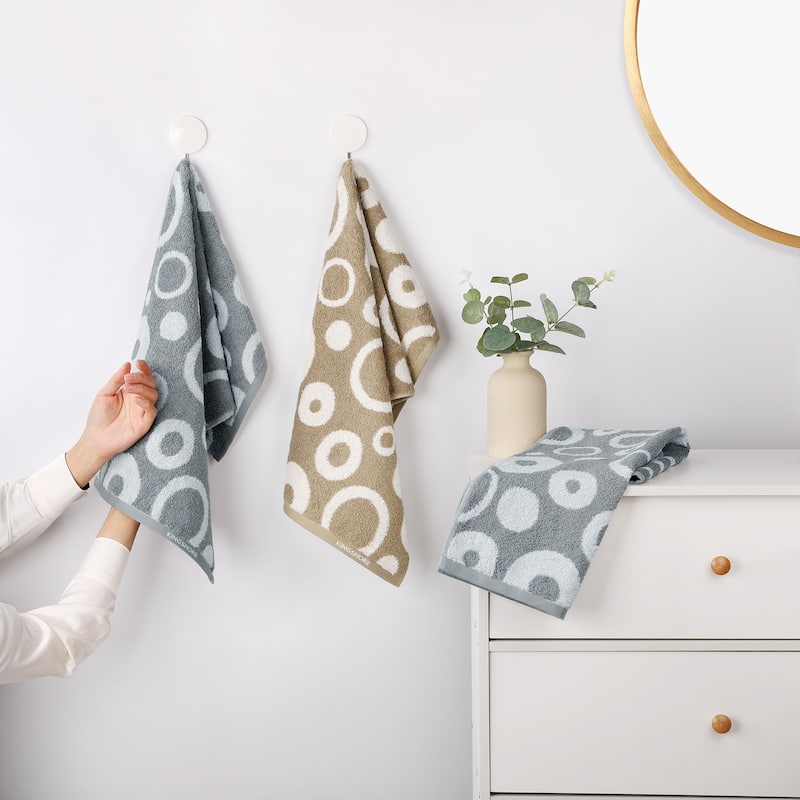 Cute Round Geometric Pattern Hand Towels, Cotton Comfortable Highly Absorbent Bathroom Towel for Hand Drying and Face Washing - Purple - 4 Pack