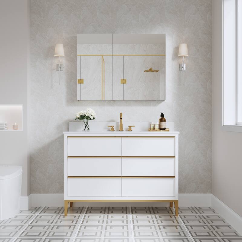 40''W X 30''H Recessed Or Surface Wall Mount Bathroom Medicine Cabinet With Adjustable Glass Shelves