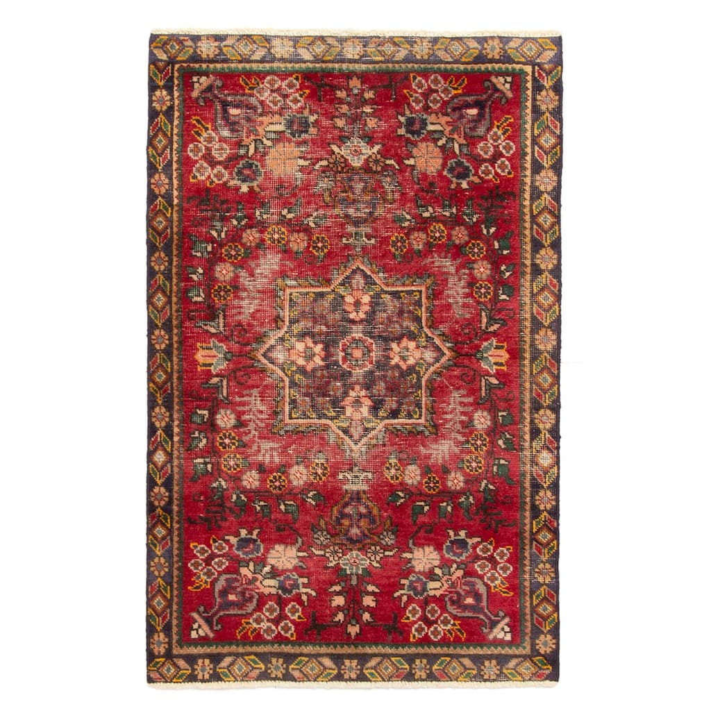 ECARPETGALLERY Hand-knotted Antalya Vintage Red Wool Rug - 2'11 x 4'8