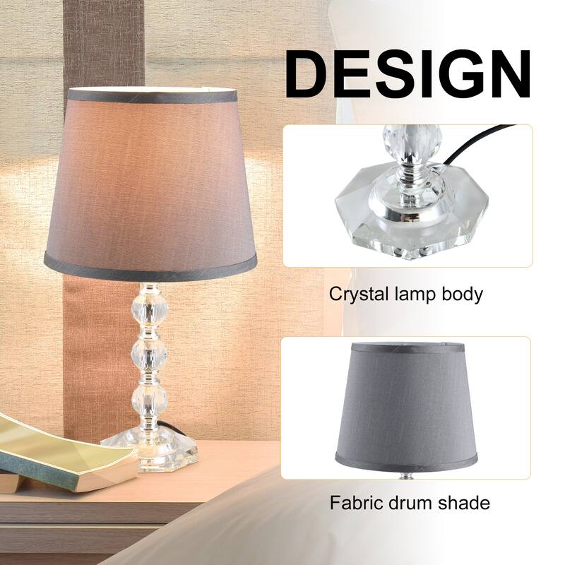 HOMCOM Crystallite Modern Table Lamps for Bedroom Set of 2, Bedside Desk Lamp for Home Office, Lamp Set with Fabric Lampshades
