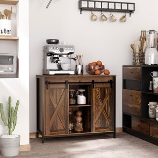 HOMCOM Industrial Sideboard, Buffet Cabinet with Sliding Barn Doors, Storage Cabinets and Adjustable Shelves for Living Room