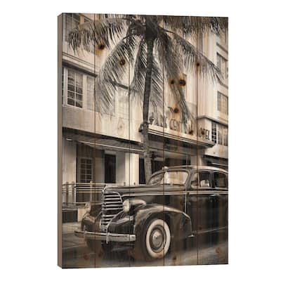 Vintage Car & Art Deco District Print On Wood by Philippe Hugonnard - Multi-Color
