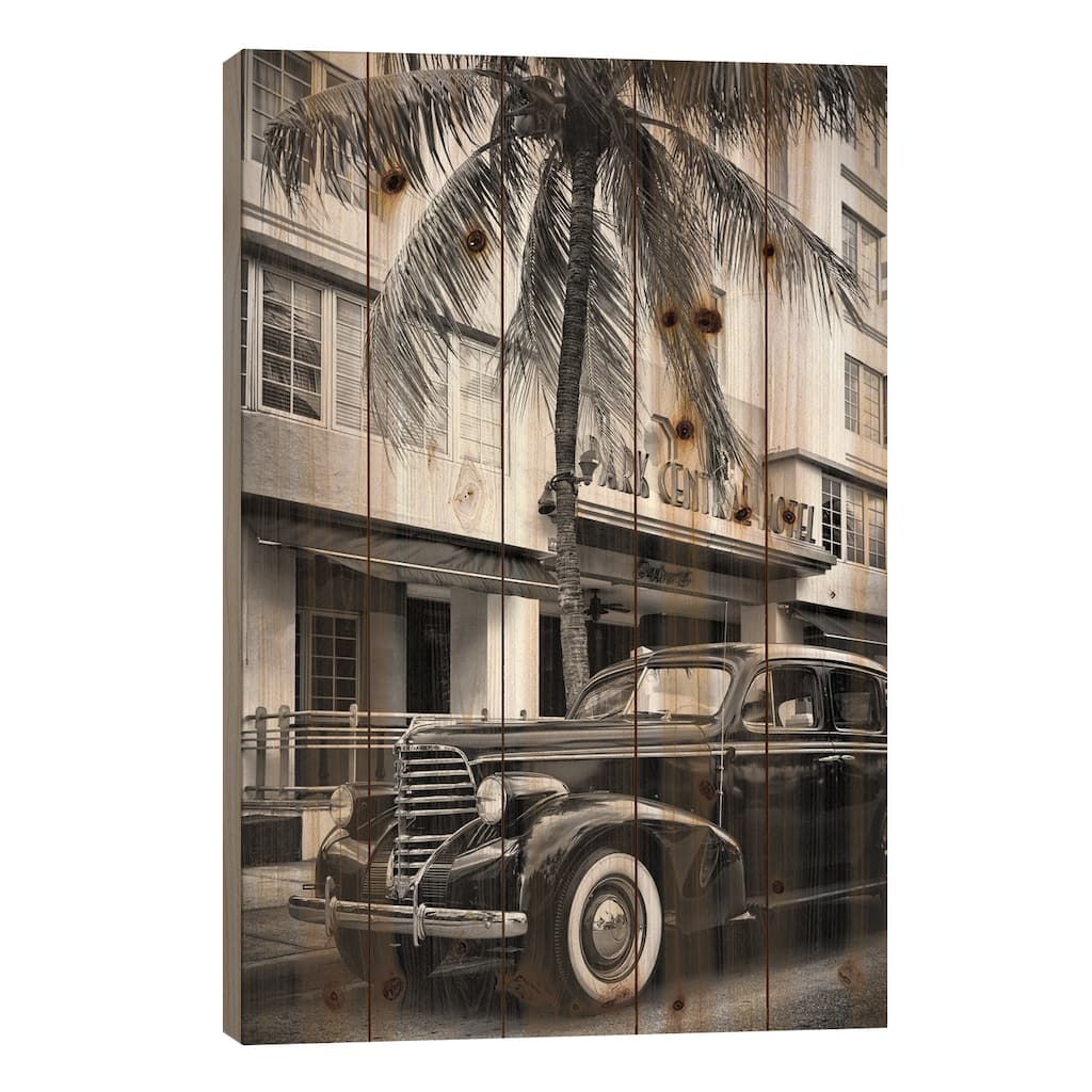 Vintage Car & Art Deco District Print On Wood by Philippe Hugonnard - Multi-Color