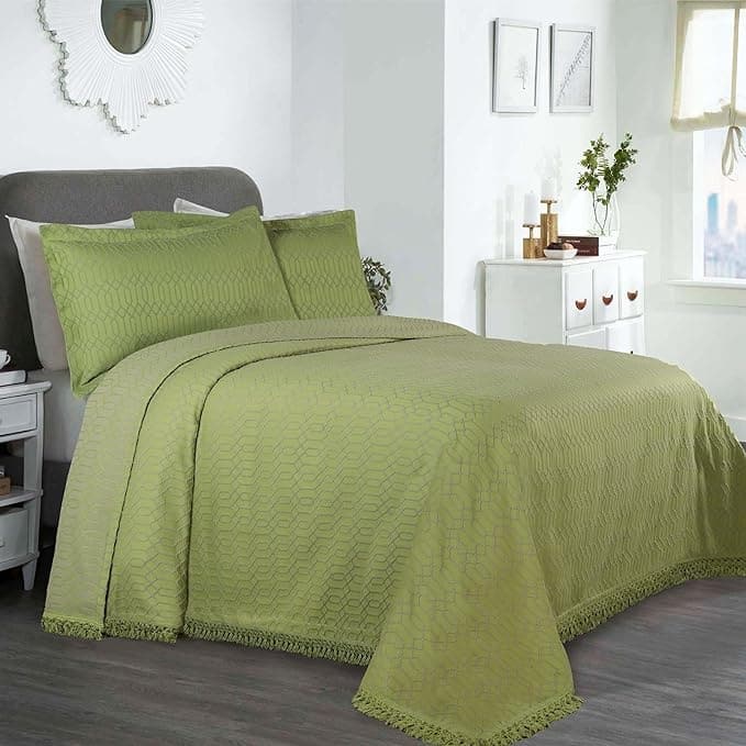 Superior Remi Jacquard Geometric Fringe Cotton Blend Bedspread Set