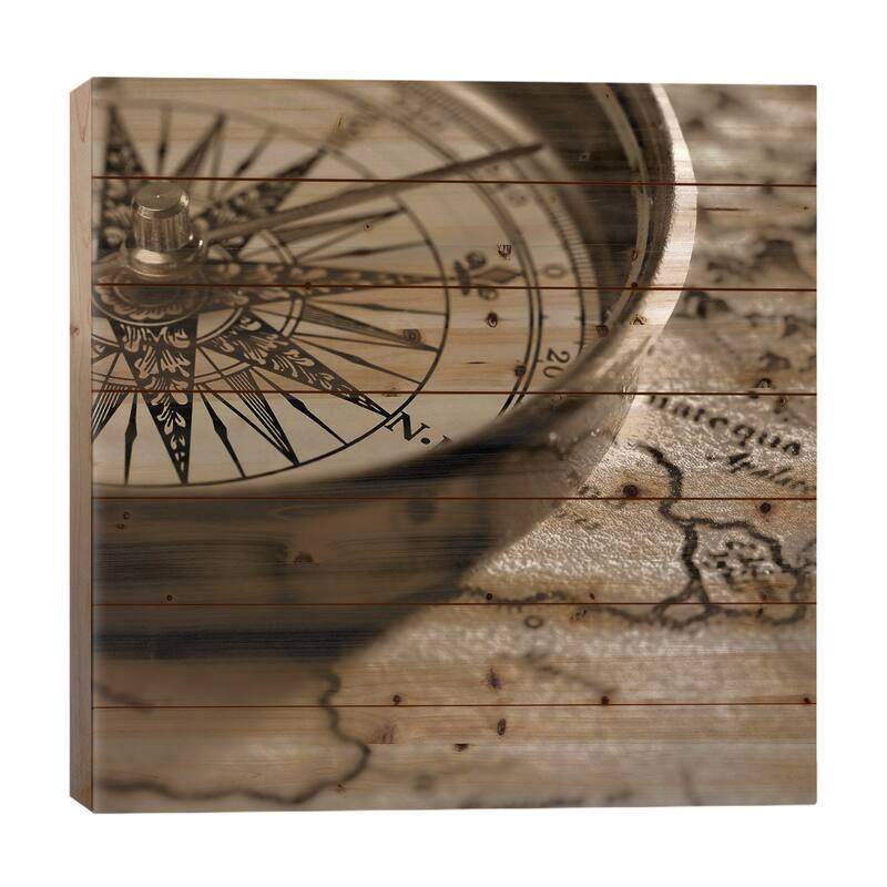 Compass Print On Wood by PhotoINC Studio - Multi-Color - 26x26x1.5