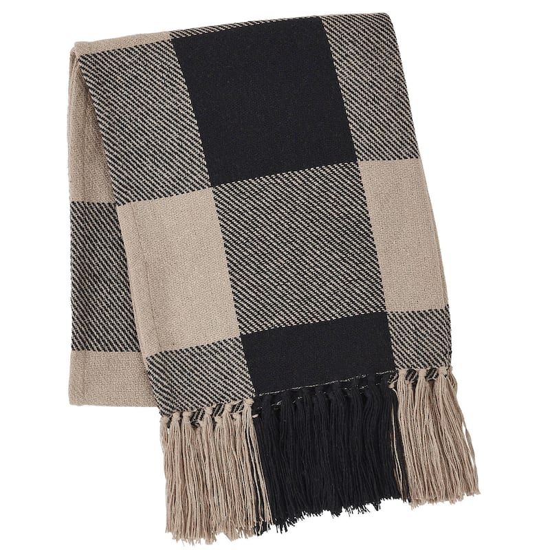 Black Check Woven Throw 50x60