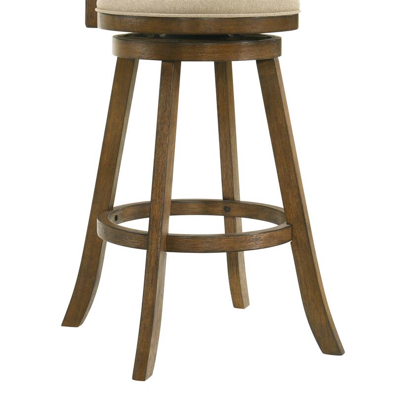 Kodi Modern Farmhouse Swivel Wood Counter Height Kitchen Bar Stool in Sepia Brown Finish with Fabric Upholstered Seat